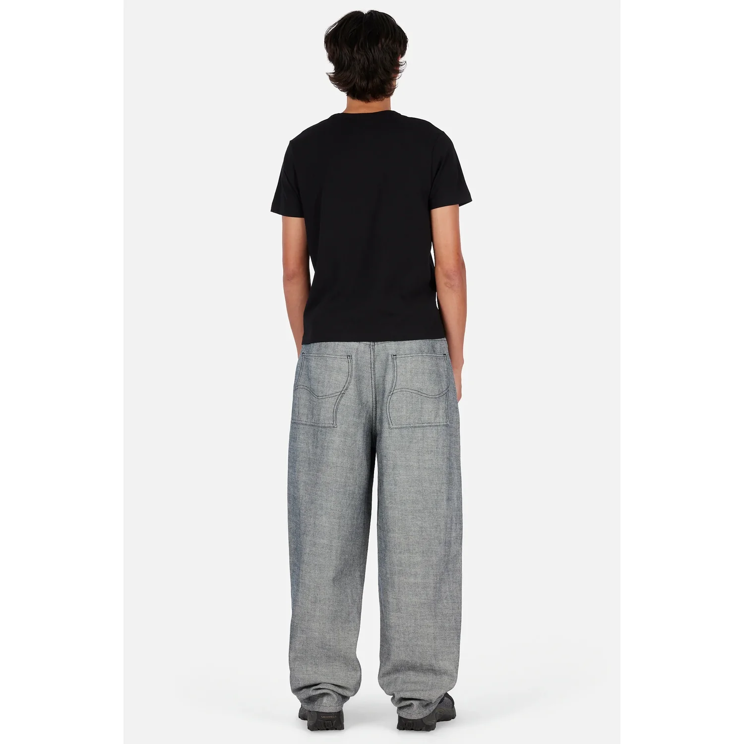 Baggy Denim Pants T-Shirt, schwarz, Kurzarm, weite Hose, grau