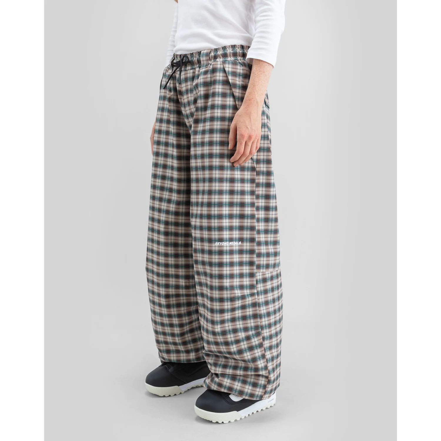 Pantalon, motif à carreaux, coupe large, taille élastiquée, cordon de serrage