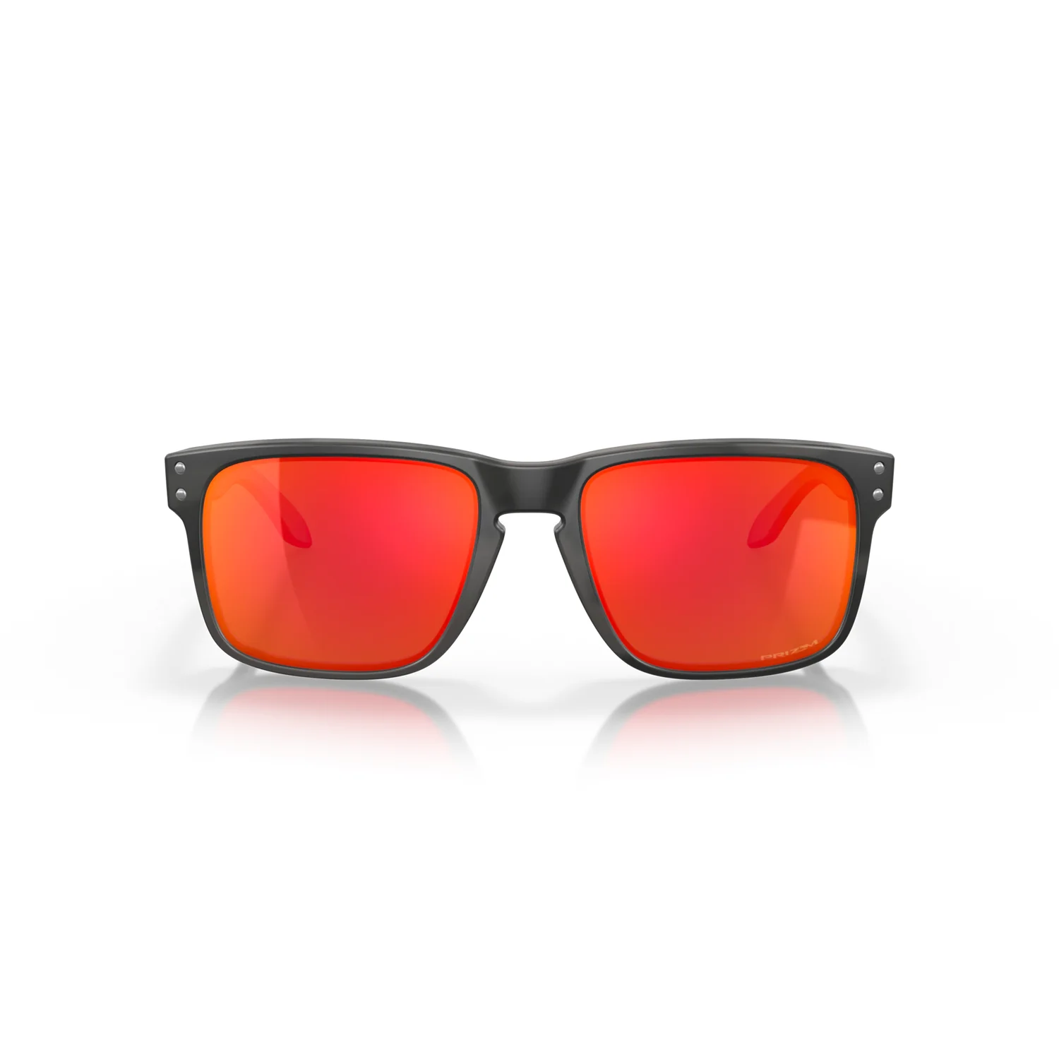 Sonnenbrille, Kunststoffgestell, schwarzer Rahmen, rote Spiegellinsen, rechteckige Gläser