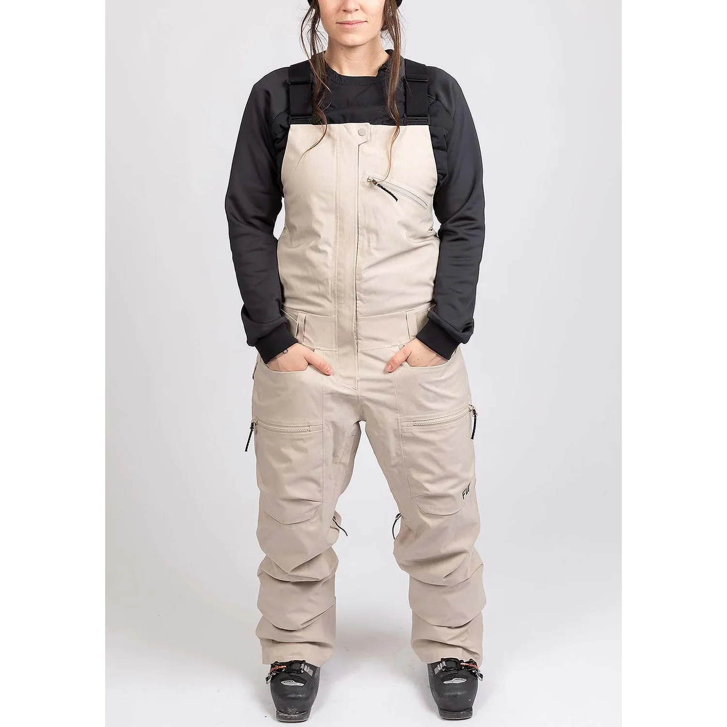 W Manifest Lined 2L Bib Ski-Latzhose, Beige, Hosenträger, Reißverschlusstaschen, Schneehose