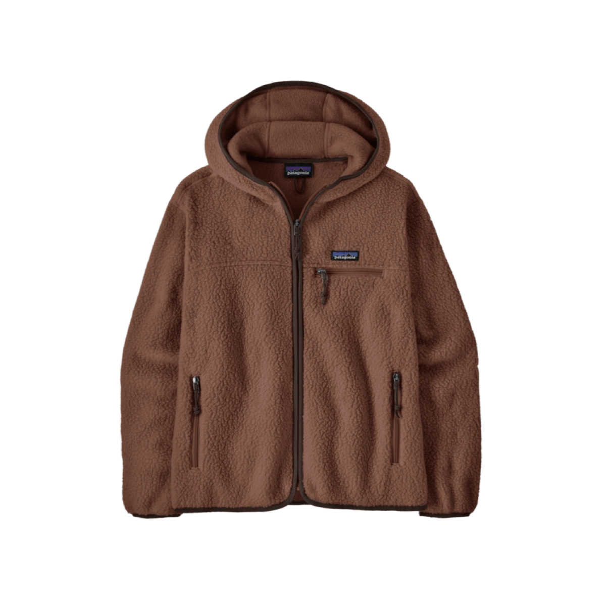 W'S Retro Pile Hoody Fleece-Jacke, Braun, Reißverschlusstaschen, Kapuze, Patagonia-Logo