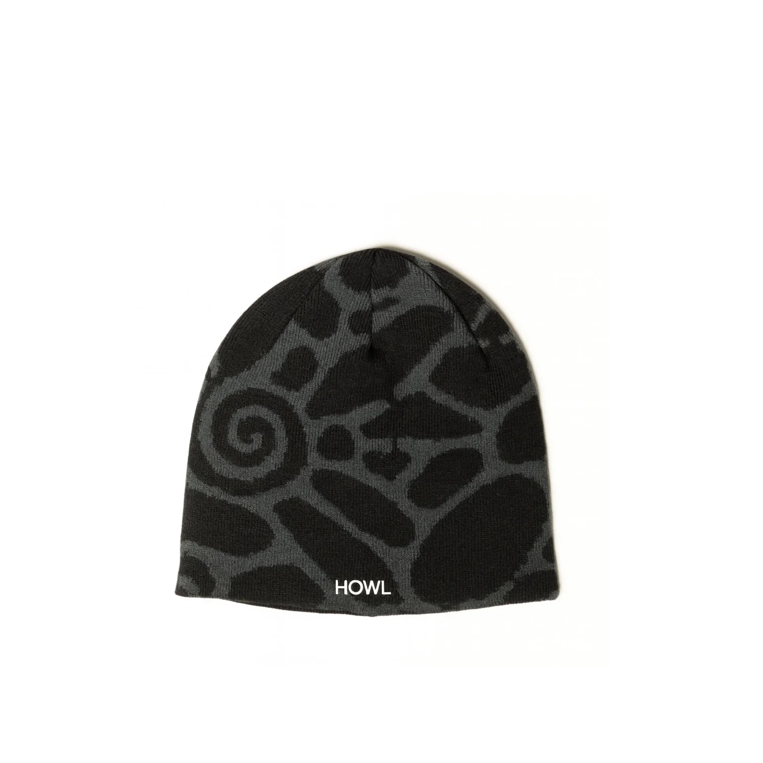 No Cuff Beanie Bonnet, couvre-chef, à motifs, noir-gris, Howl, bonnet en tricot, noir-gris, motif camouflage, tricot circulaire