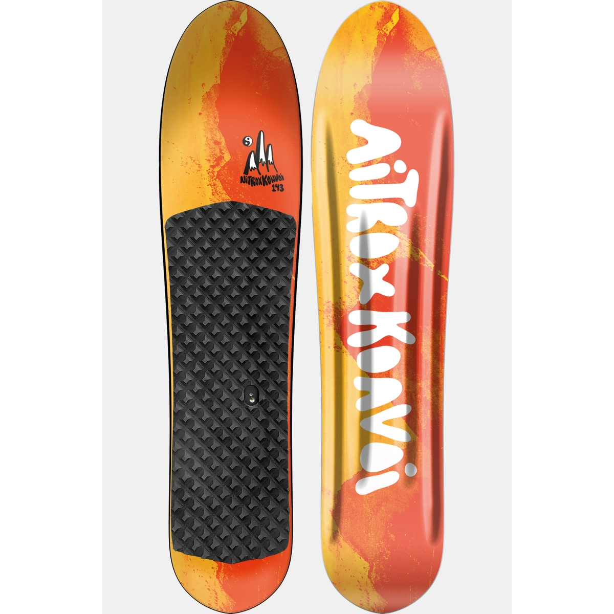 Nitro x Konvoi Surfer Kiteboard, wakeboard, planche, textile/graphisme, grip pad, snowboard, orange, grip noir, double face, motif sur le dessus