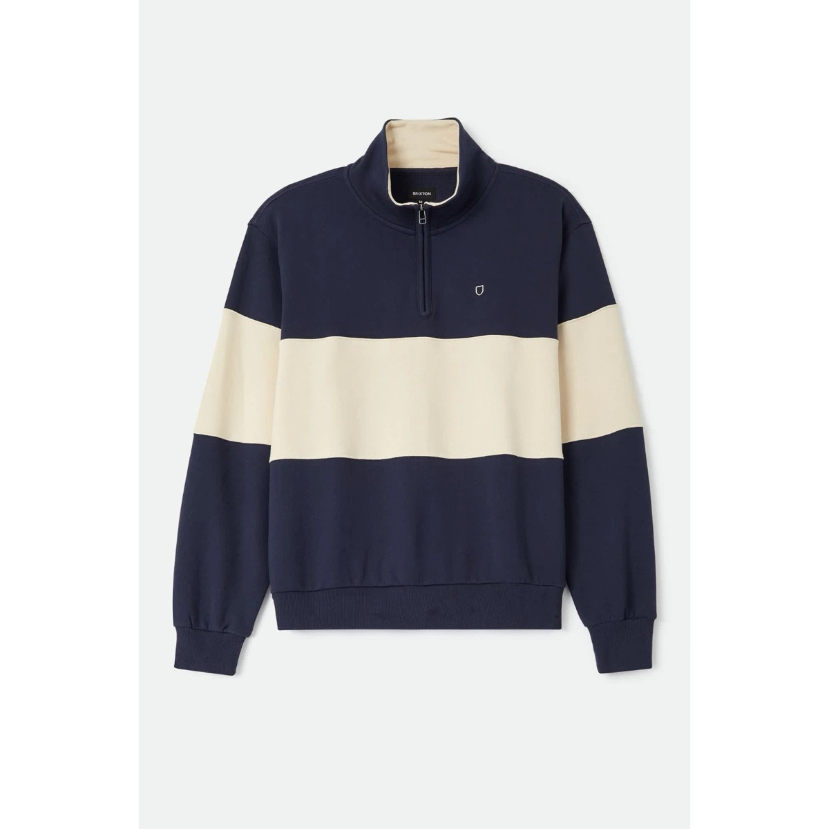 Danville Quarter Zip Fleece Sweatshirt, Colorblock, Navy, Beige, Crewneck, Pullover, Sweatshirt, Farbblock, Halbreißiges Muster, Stehkragen