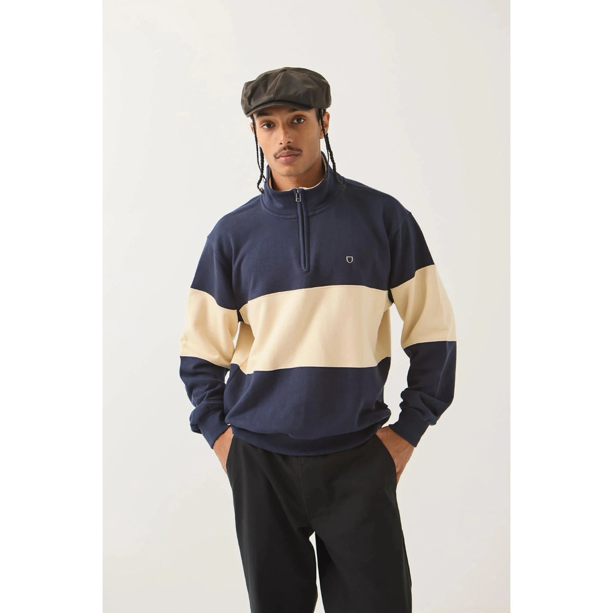 pullover, colorblock, navy beige, quarter-zip, longsleeve, Pullover, Halbreissverschluss, Color-Block, Navy, Beige