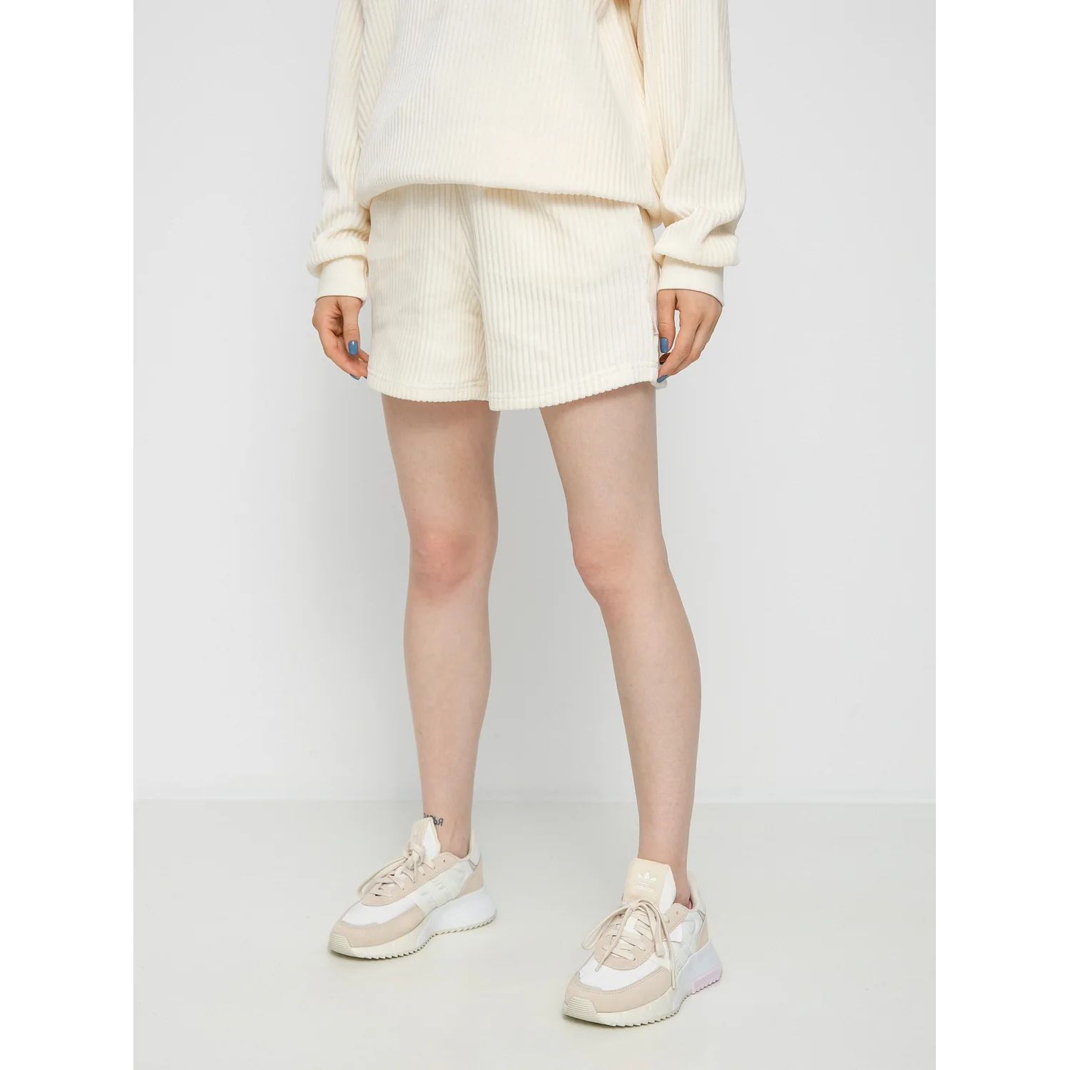 Strickshorts, Cremeweiß, Rippenstruktur, Kurze Hose