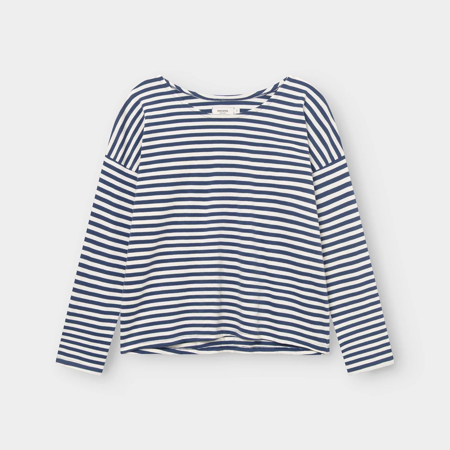 Langarmshirt, Rundhalsausschnitt, Marineblau-weiß gestreift, Langarm, Lockere Passform