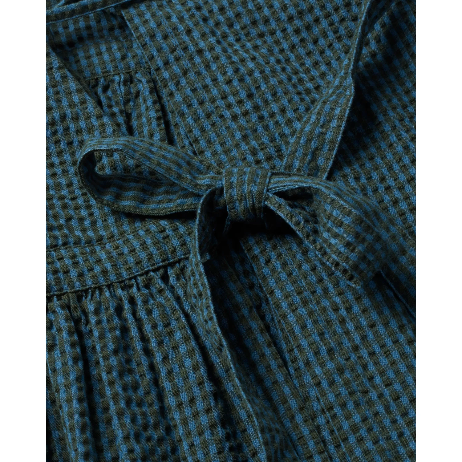 Karomuster, Blau-schwarz, Bindegürtel, Geraffter Stoff, Kleidungsstück