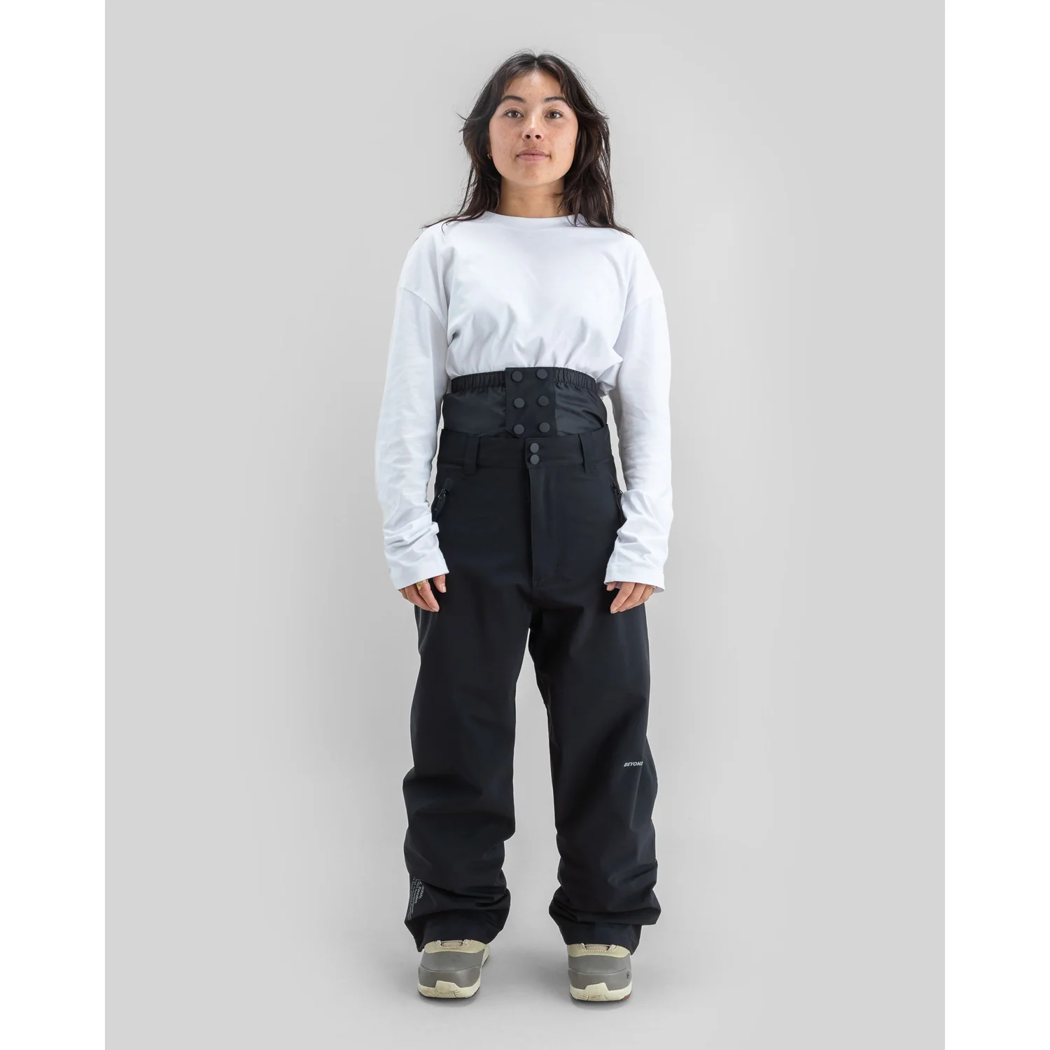 Pantalon de ski de randonnée, pantalon de neige, noir, taille haute, bretelles
