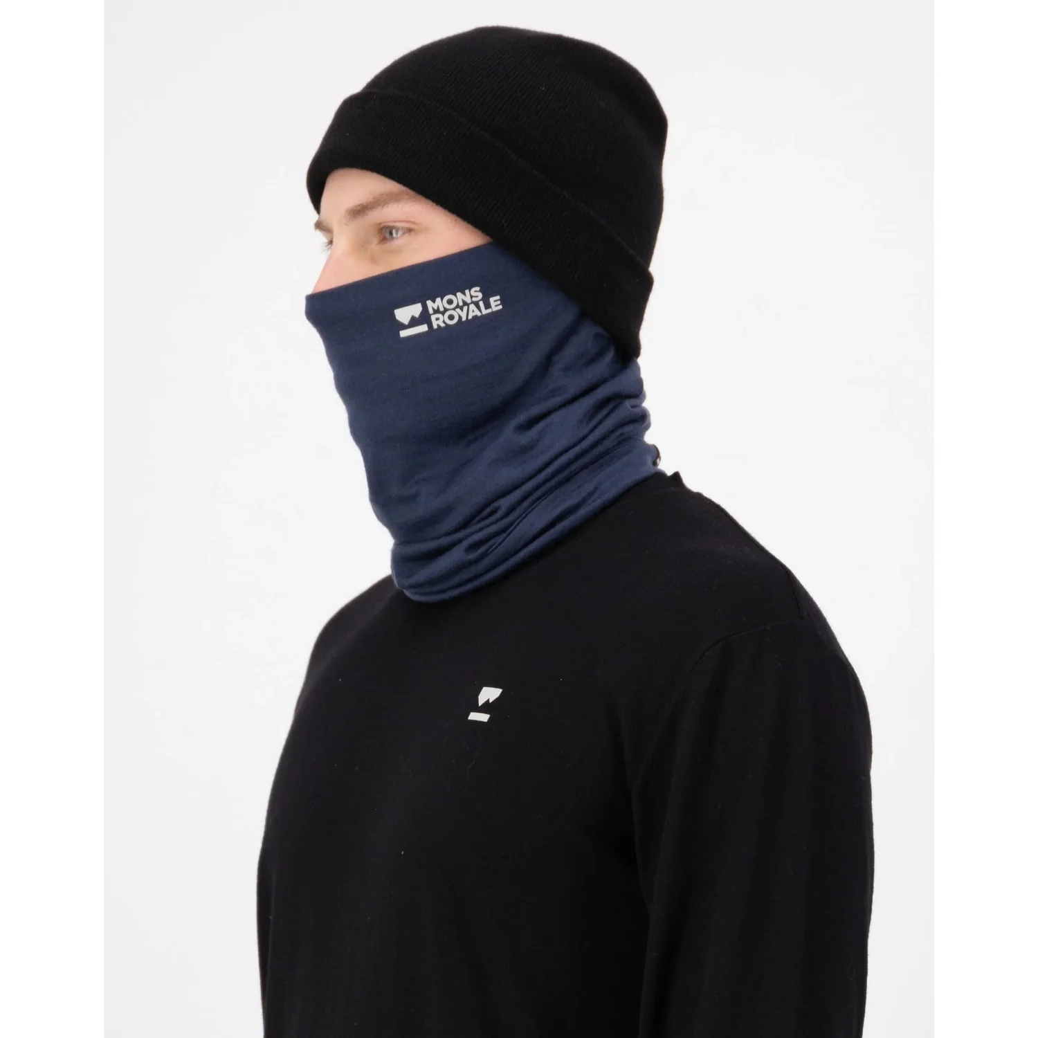 Double Up Mer. Neckwarmer Schlauchschal, Navyblau, Strickmütze, Schwarz, Logoaufdruck