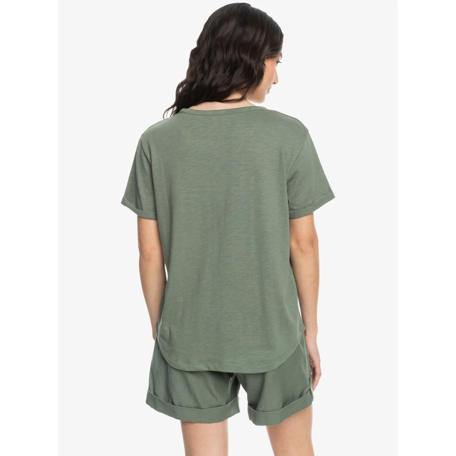 Ocean After Damen-T-Shirt, Kurzarm, Rundhalsausschnitt, Olivgrün, Rundsaum