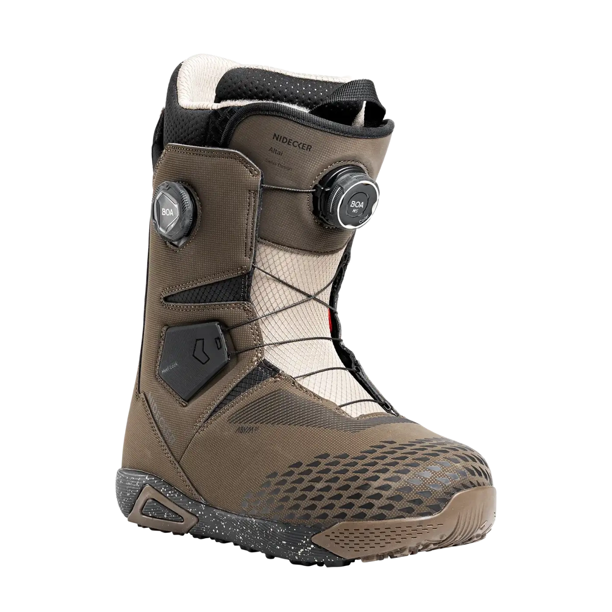 Altai Men Skischuh, Bergschuh, Schnürung, Knöchelstütze, Gestrickte Textur, Snowboardschuh, Brauner Schuh, NIDECKER, BOA-Wählsystem, Mittelhoher Stiefel