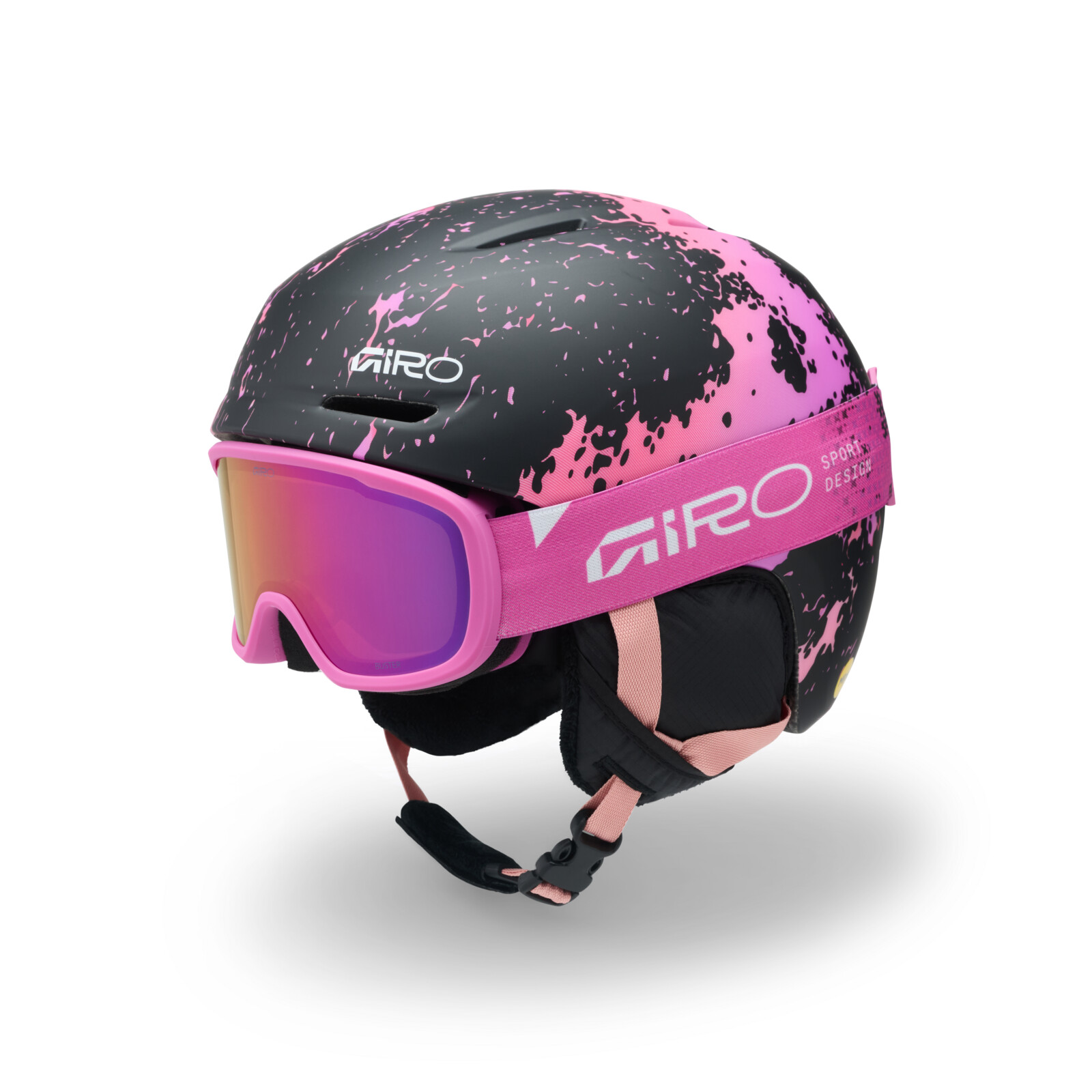 Spur Combo casque de ski, rose, lunettes de ski, à motifs, sangle réglable