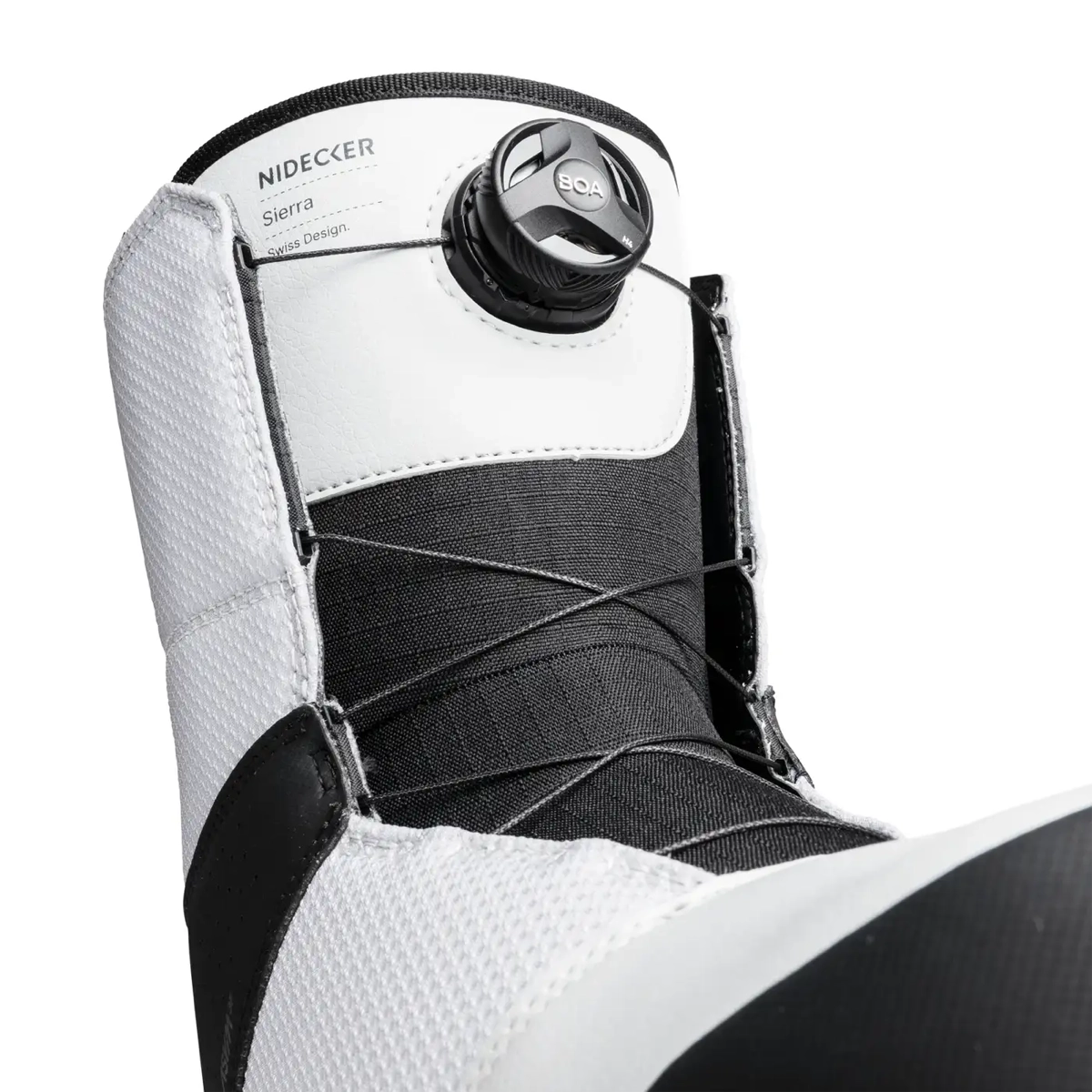  snowboard Schuh, Stiefel, Schwarz-Weiß, Boa Drehverschluss, Schnürungstrag, Snowboard-Schuh, Boa-Schnürung, Weißer/Schwarzer Schuh, Sprunggelenk-Unterstützung, Snowboard-Ausrüstung