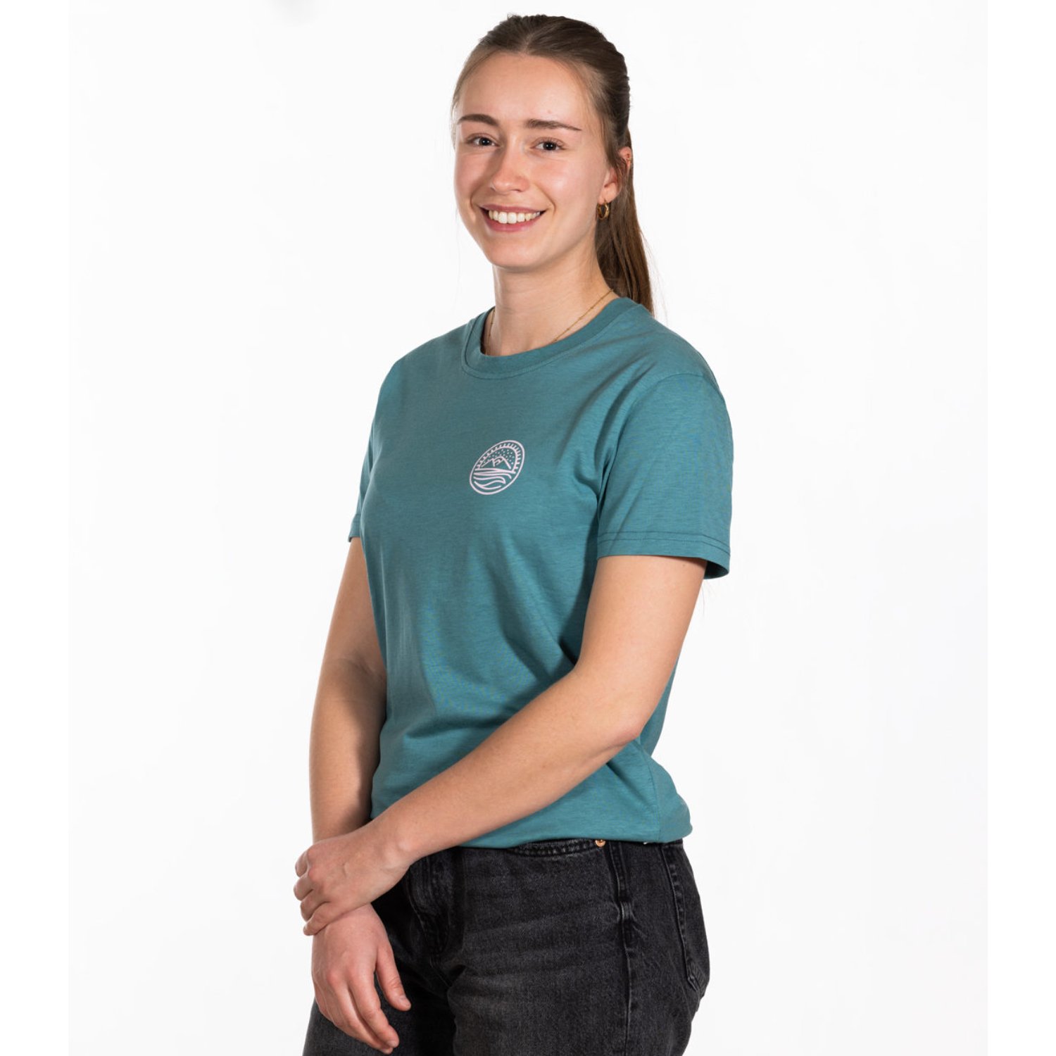 T-shirt à manches courtes, bleu sarcelle, imprimé logo, unisexe ?