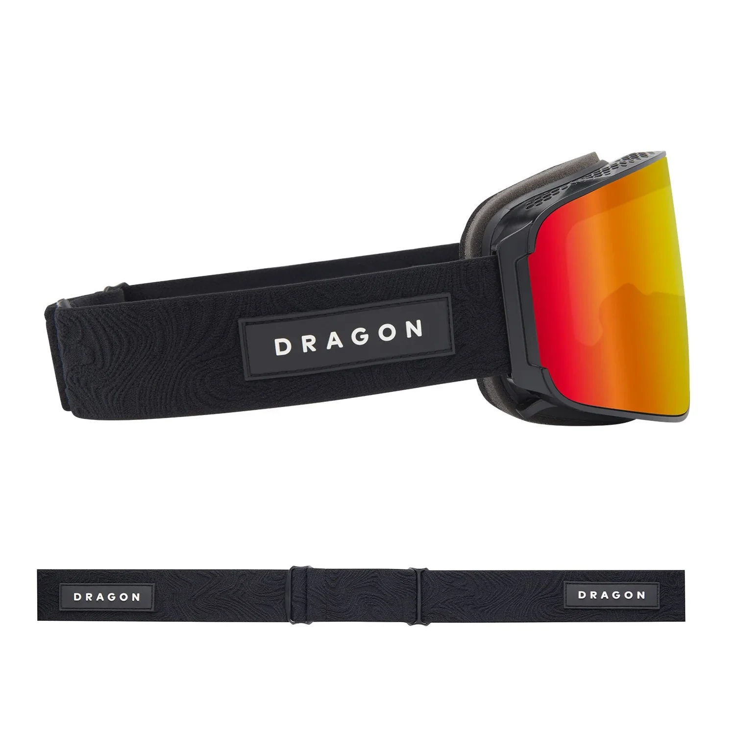 Skibrille, verspiegeltes Glas, rot-gelbes Glas, schwarzes Band, verstellbares Band