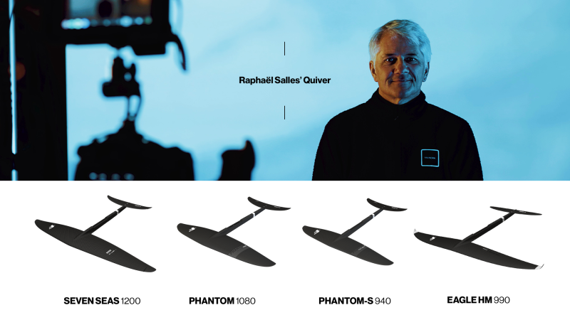 Raphaël Salles et ses quatre foils : Seven Seas 1200, Phantom 1080, Phantom-S 940 et Eagle HM 990